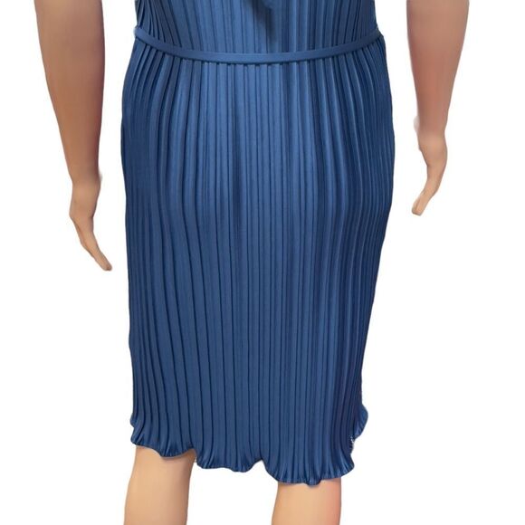 DKNY Deep Sea All Around Pleat Ribbon Back Neck Belted Dress Size 12 NWT - Picture 7 of 12